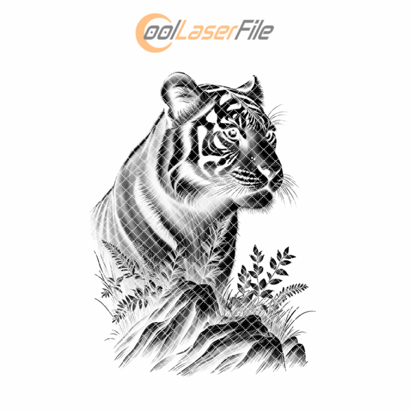 Tiger Slate Coaster Laser Engraving Design, Wildlife Art