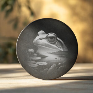 Tranquil Frog Slate Coaster Engraving PNG, Wild Animal