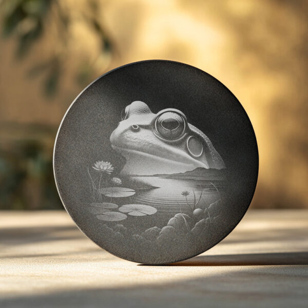 Tranquil Frog Slate Coaster Engraving PNG, Wild Animal