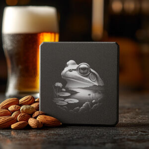 Tranquil Frog Slate Coaster Engraving PNG, Wild Animal