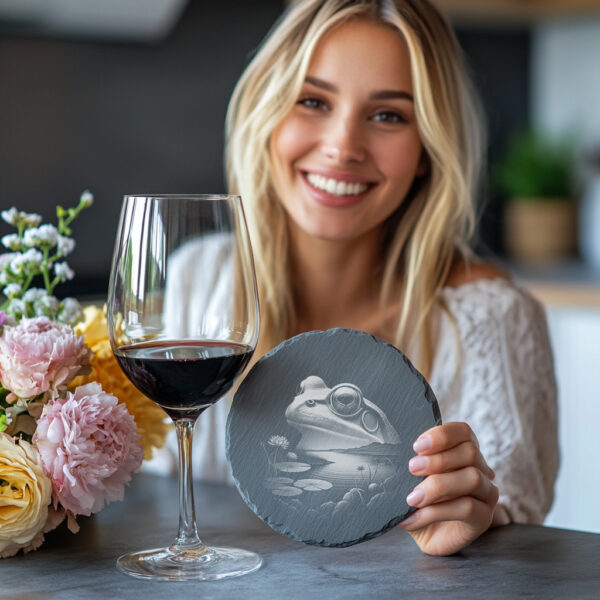 Tranquil Frog Slate Coaster Engraving PNG, Wild Animal