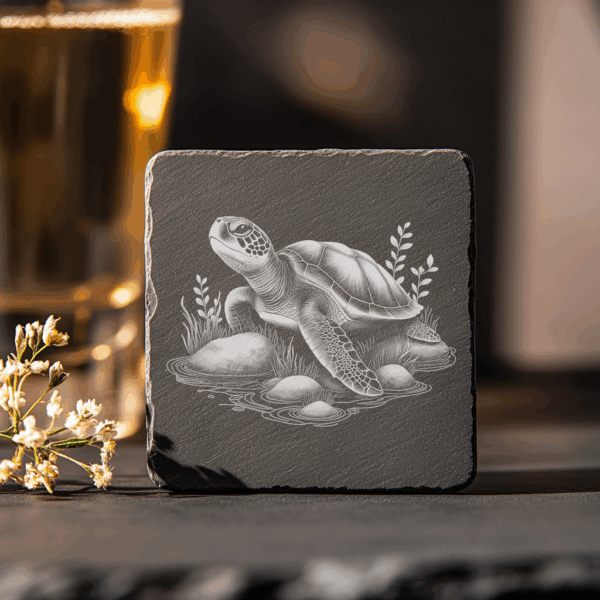Turtle Slate Coaster Laser Engraving Template, Water Theme