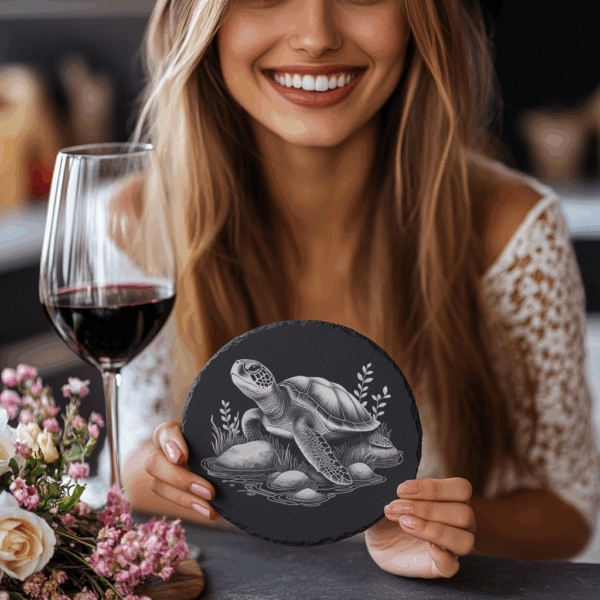 Turtle Slate Coaster Laser Engraving Template, Water Theme