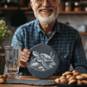 Turtle Slate Coaster Laser Engraving Template, Water Theme