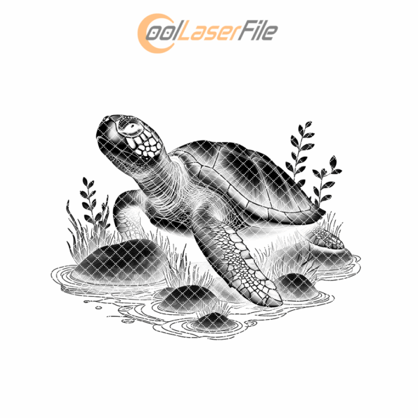 Turtle Slate Coaster Laser Engraving Template, Water Theme