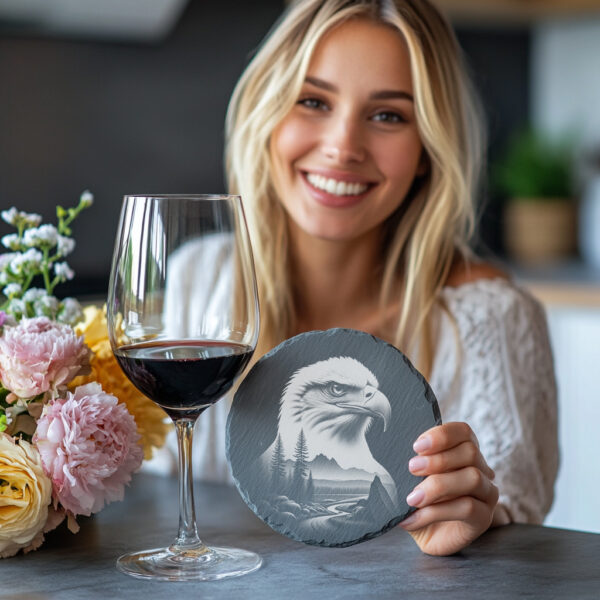 Vigilant Hawk Slate Coaster Engraving, Wild Animal Art