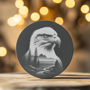 Vigilant Hawk Slate Coaster Engraving, Wild Animal Art