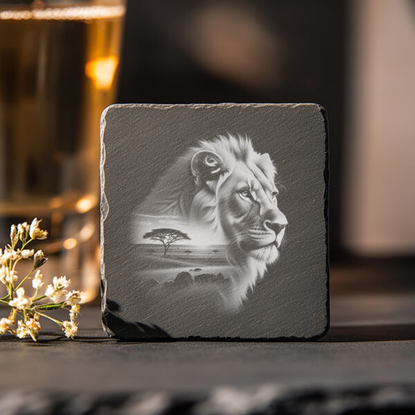 Wild Animal Lion Art Slate Coaster Engraving File,