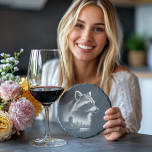 Wild Animals Slate Coaster PNG, Curious Raccoon Double