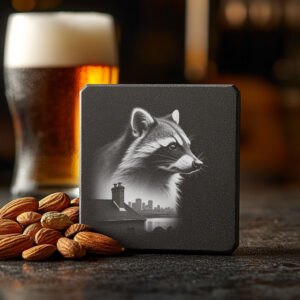 Wild Animals Slate Coaster PNG, Curious Raccoon Double