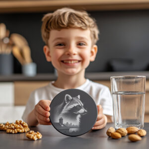Wild Animals Slate Coaster PNG, Curious Raccoon Double