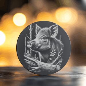 Wild Boar Forest Laser Engraving PNG, Slate Coaster