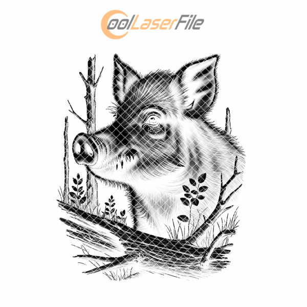 Wild Boar Forest Laser Engraving PNG, Slate Coaster