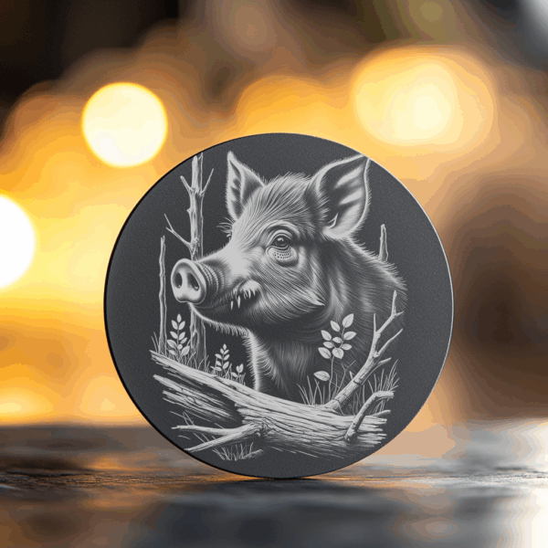 Wild Boar Forest Laser Engraving PNG, Slate Coaster