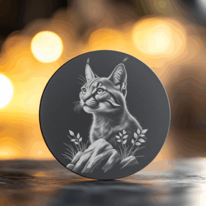 Wild Lynx Slate Coaster Engraving, 3D Illusion PNG,