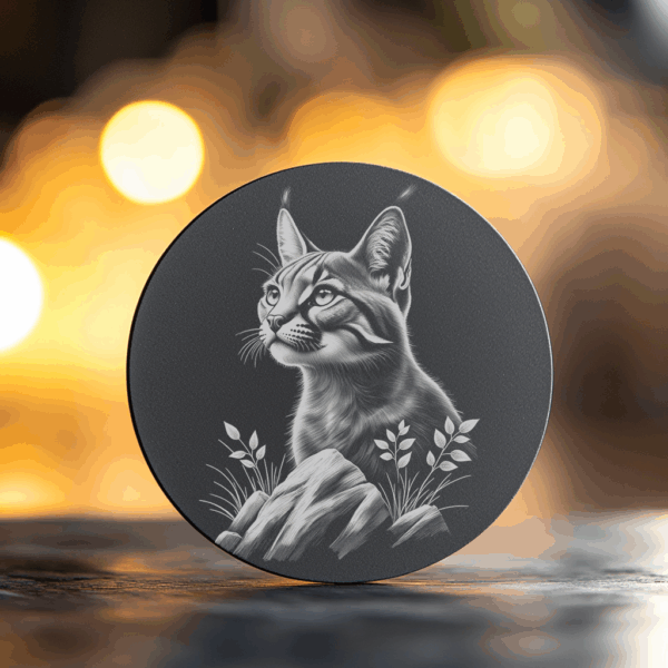 Wild Lynx Slate Coaster Engraving, 3D Illusion PNG,