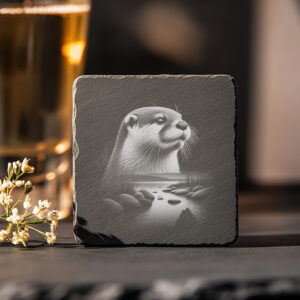 Wild Otter Double Exposure Slate Coaster Engraving PNG