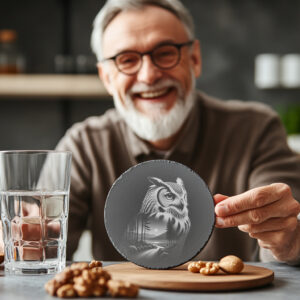 Wild Owl Laser Engraving File, Slate Coaster PNG,