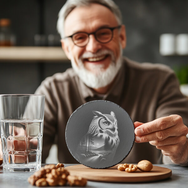 Wild Owl Laser Engraving File, Slate Coaster PNG,