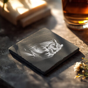 Wild Owl Laser Engraving File, Slate Coaster PNG,