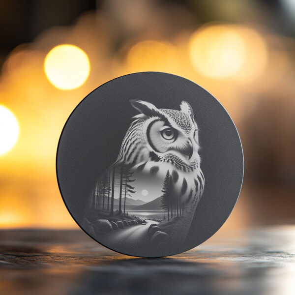 Wild Owl Laser Engraving File, Slate Coaster PNG,