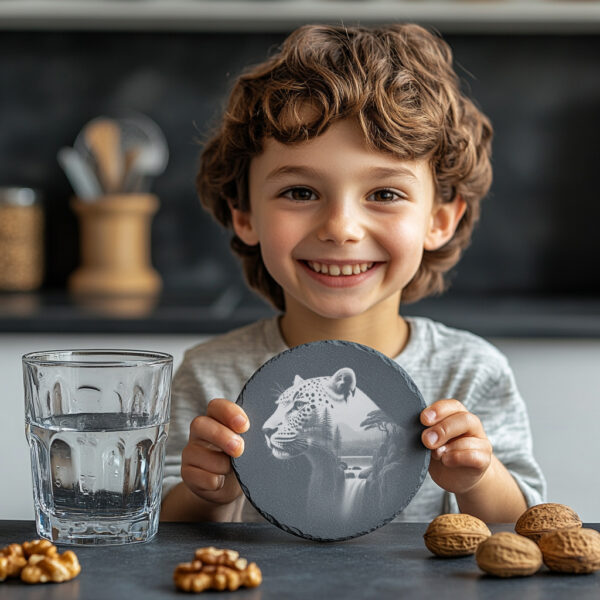 Wild Panther Laser Engraved Slate Coaster Design, Wildlife