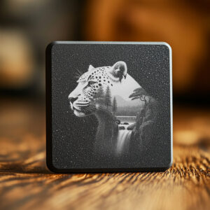 Wild Panther Laser Engraved Slate Coaster Design, Wildlife