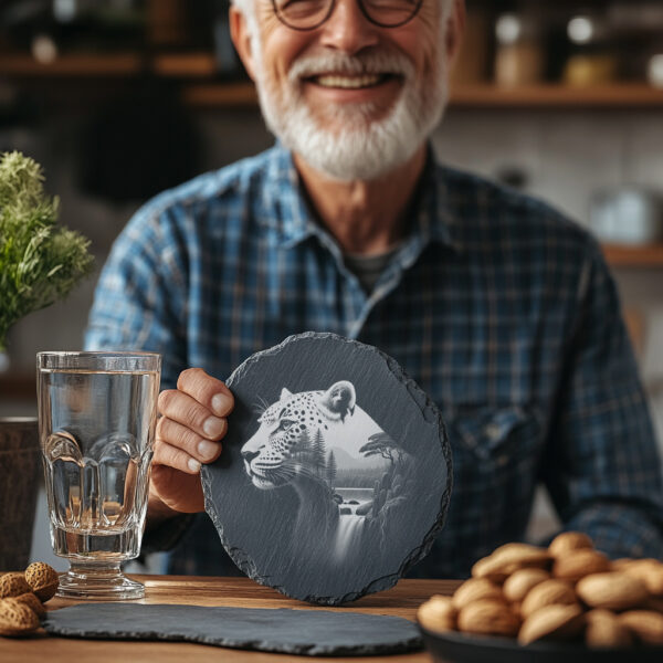 Wild Panther Laser Engraved Slate Coaster Design, Wildlife