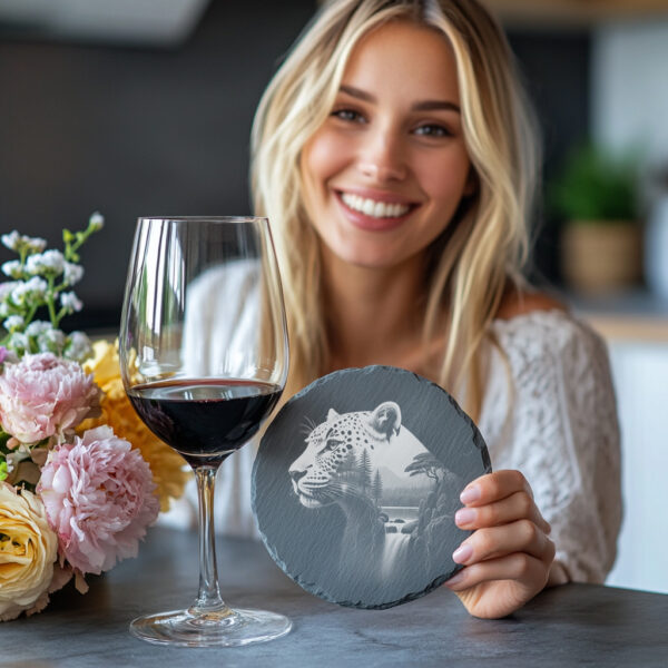 Wild Panther Laser Engraved Slate Coaster Design, Wildlife