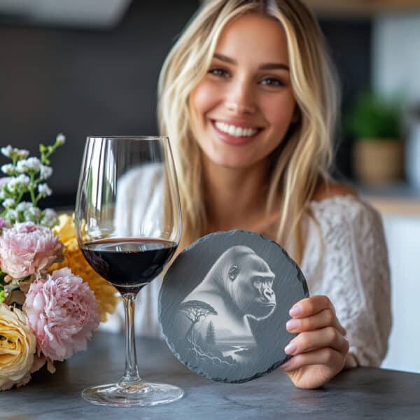 Wildlife Gorilla Double Exposure Slate Coaster Laser Engraving