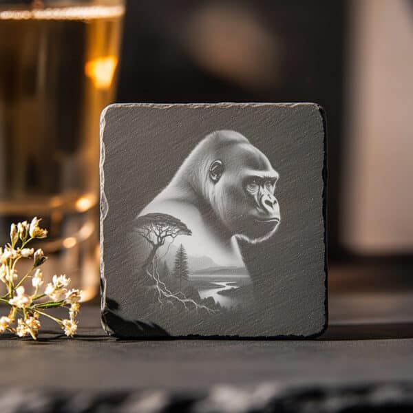 Wildlife Gorilla Double Exposure Slate Coaster Laser Engraving