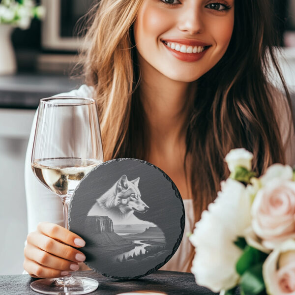 Wildlife Slate Coaster Engraving File, Coyote PNG Rustic