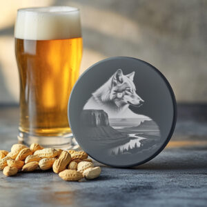 Wildlife Slate Coaster Engraving File, Coyote PNG Rustic