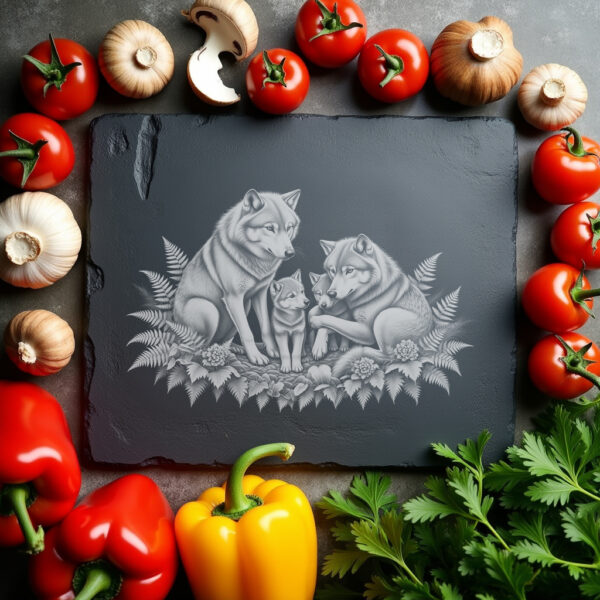 Wolf Family Slate Cheese Board Engraving File, Nature