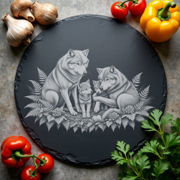 Wolf Family Slate Cheese Board Engraving File, Nature