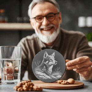 Wolf in Grass Slate Coaster Engraving File, PNG