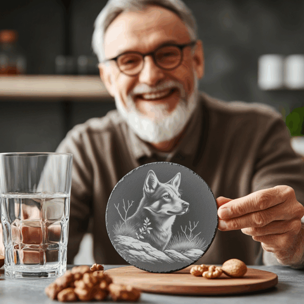 Wolf in Grass Slate Coaster Engraving File, PNG