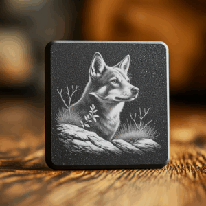 Wolf in Grass Slate Coaster Engraving File, PNG