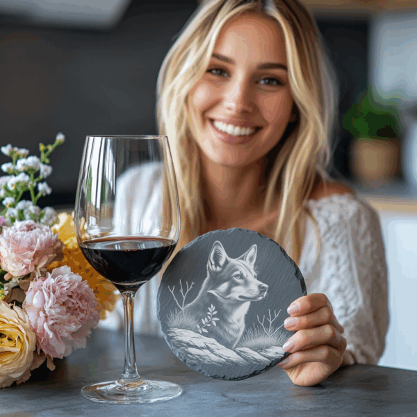 Wolf in Grass Slate Coaster Engraving File, PNG