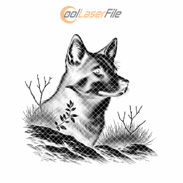 Wolf in Grass Slate Coaster Engraving File, PNG