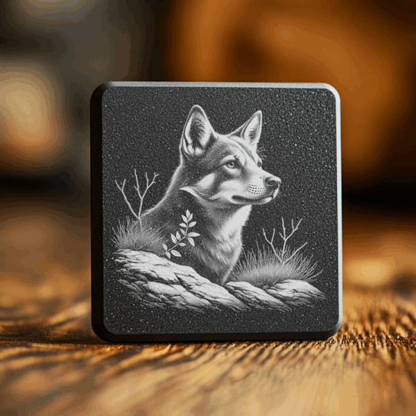 Wolf in Grass Slate Coaster Engraving File, PNG