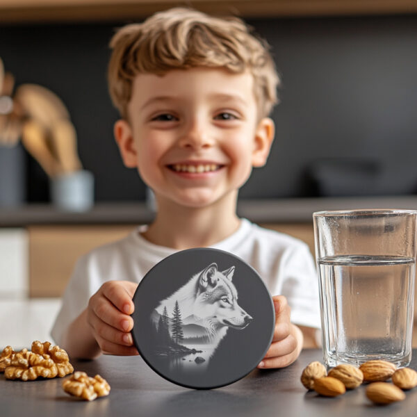 Wolf Slate Coaster Design, Wild Animal Laser Engraving