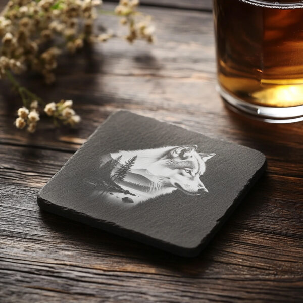 Wolf Slate Coaster Design, Wild Animal Laser Engraving