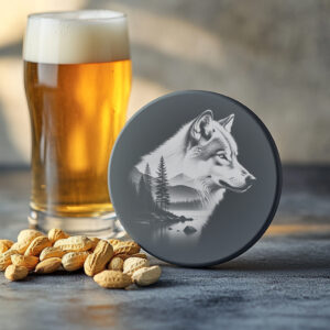 Wolf Slate Coaster Design, Wild Animal Laser Engraving