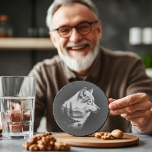 Wolf Slate Coaster Design, Wild Animal Laser Engraving
