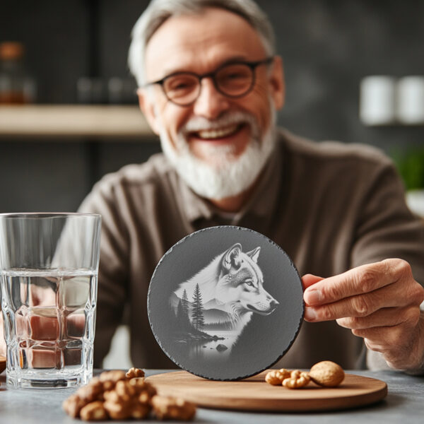 Wolf Slate Coaster Design, Wild Animal Laser Engraving