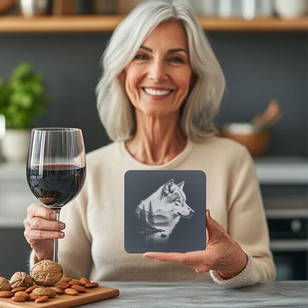 Wolf Slate Coaster Design, Wild Animal Laser Engraving