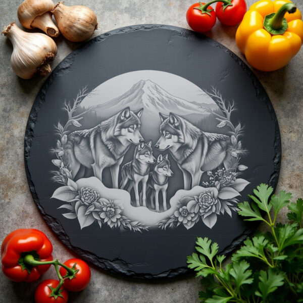 Wolves and Mountain Slate Cheese Board Engraving File,