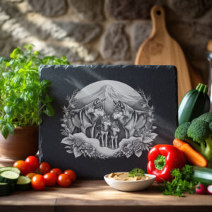 Wolves and Mountain Slate Cheese Board Engraving File,