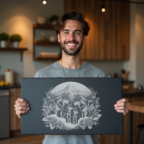 Wolves and Mountain Slate Cheese Board Engraving File,